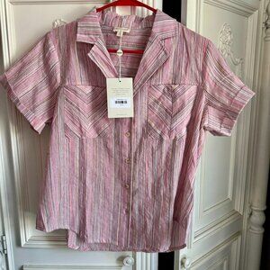 NWT bohme/Hem & Thread pink striped button up shirt, women's size small